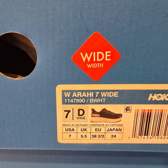 Hoka Arahi 7 7 D Wide Width Shoes Womens Black White Daily Road Race Running NEW - Picture 8 of 13